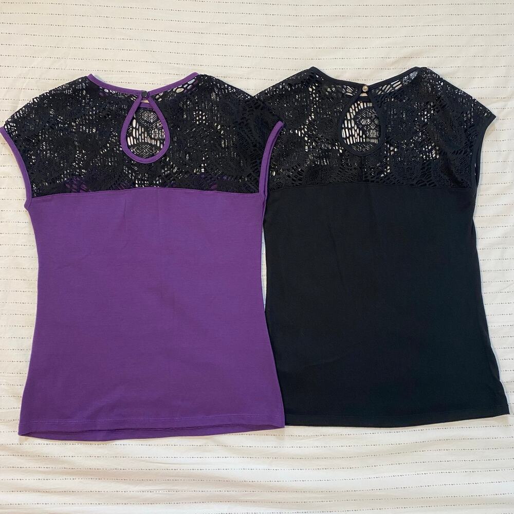 Bundle of 2 Rock Steady Womens Size Large Shirts Purple Black Lace Punk Goth - Picture 4 of 4